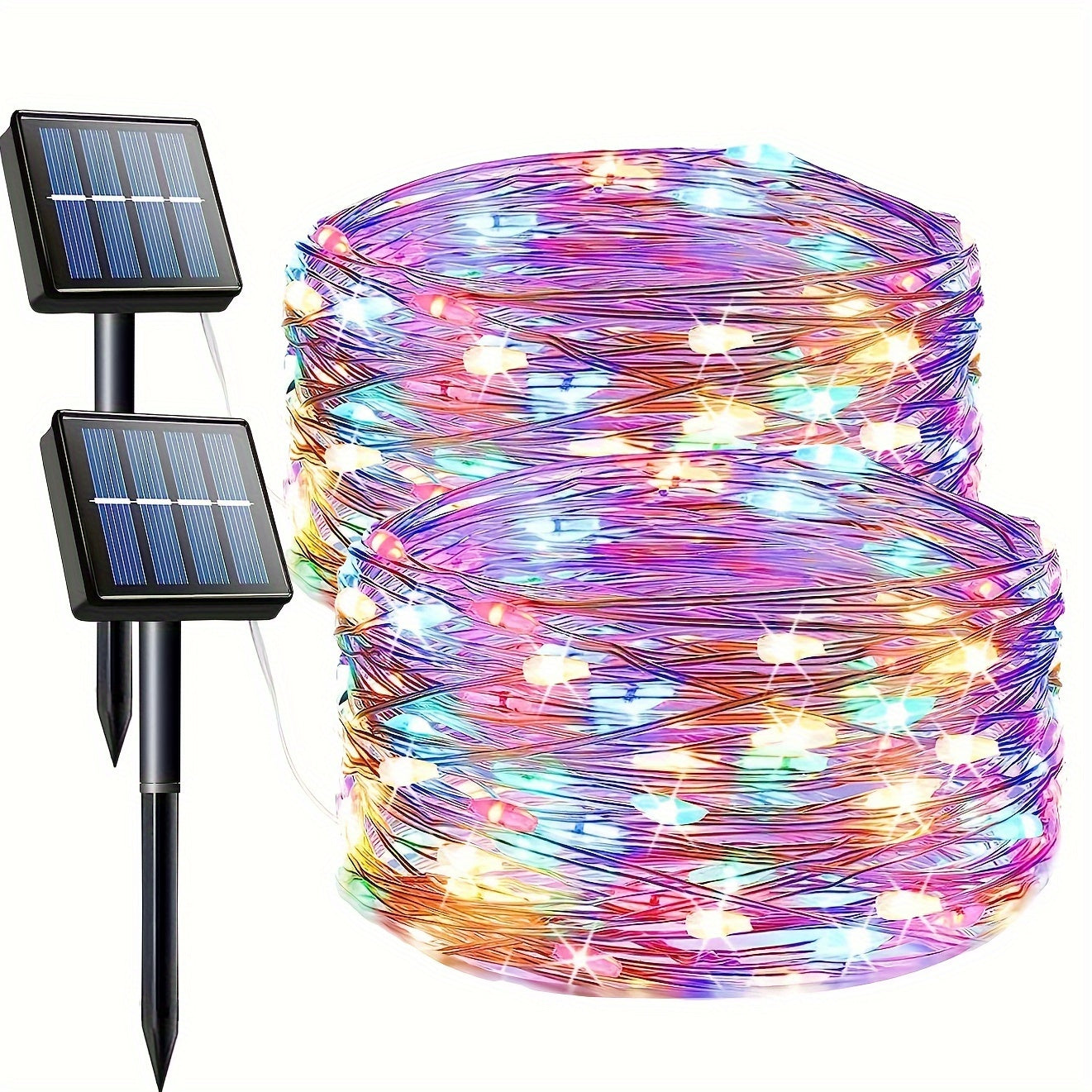 2个万圣节太阳能串灯，每个33英尺，共200个LED，8种模式的太阳能万圣节灯，适用于万圣节和圣诞节装饰