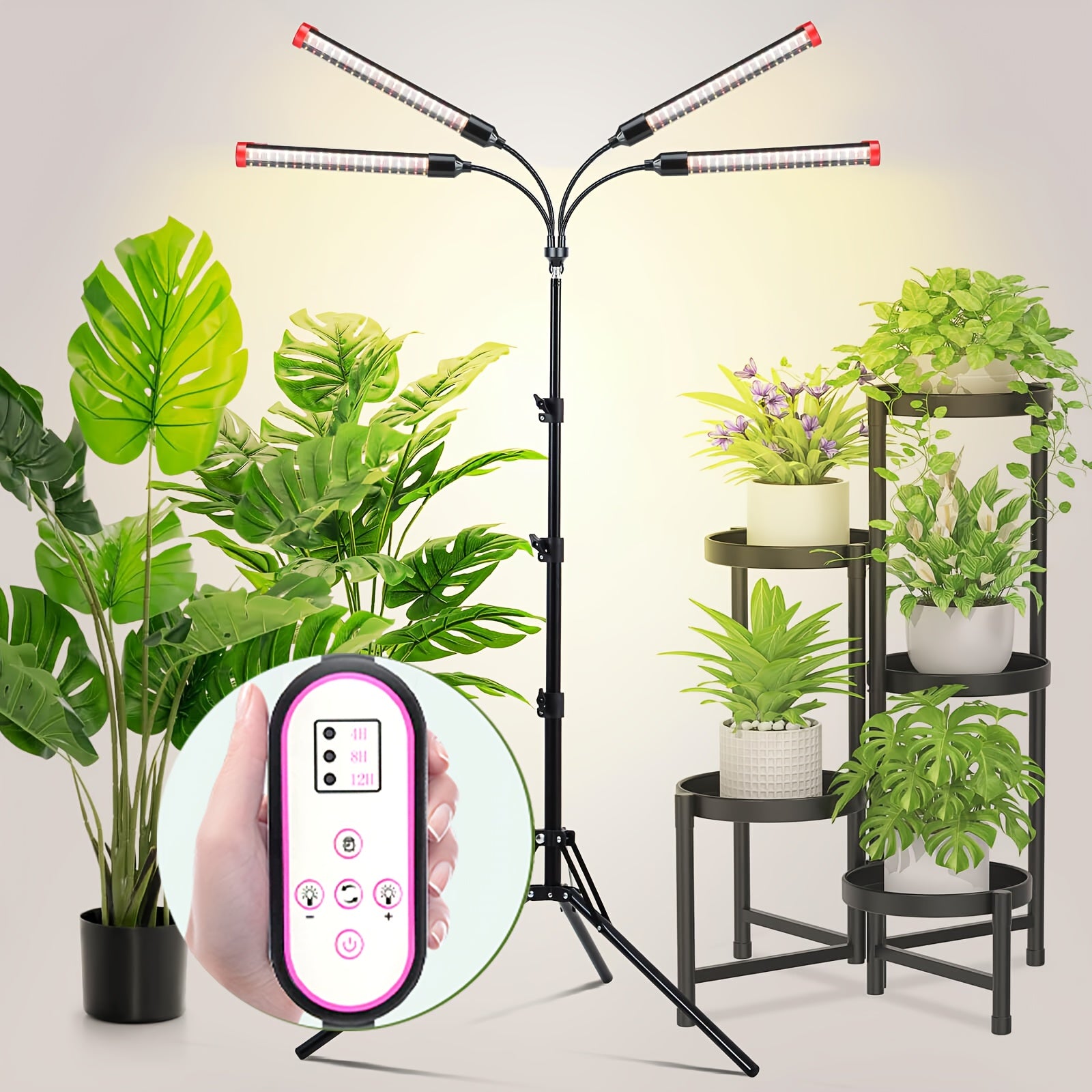 1 Pack 6000K Full Spectrum Plant Grow Light, 4/8/12H Timer, Red Blue White 3 Modes, 20%-100% Dimmable Brightness, Auto On Off Timing Grow Lamp for Indoor Seed Succulent Small Plants, Ideal Gift for Family Friends