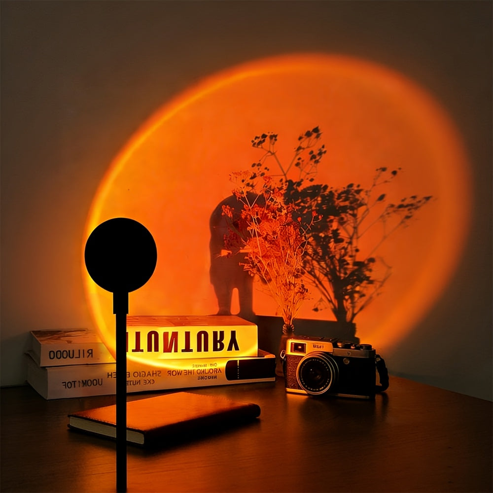 Colorful LED Sunset Lamp, 7 Colors Adjustable, USB Plug-and-Play, 360° Rotation, Sunset Light, Twilight Atmosphere Light, Suitable for Walls, Ceilings, Background Walls, Mini Portable, Great for Festivals, Parties, Gatherings