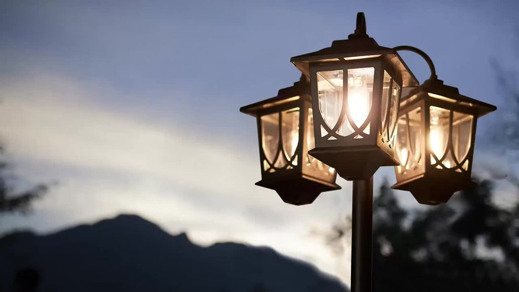 3-Head Solar Outdoor Lamp Post | 73 Inch Light Post, Dusk-to-Dawn Auto On/Off, Metal Material, Semi-Flush Mount Installation, Suitable for Garden Courtyard Home, Mardi Gras, Easter Decoration