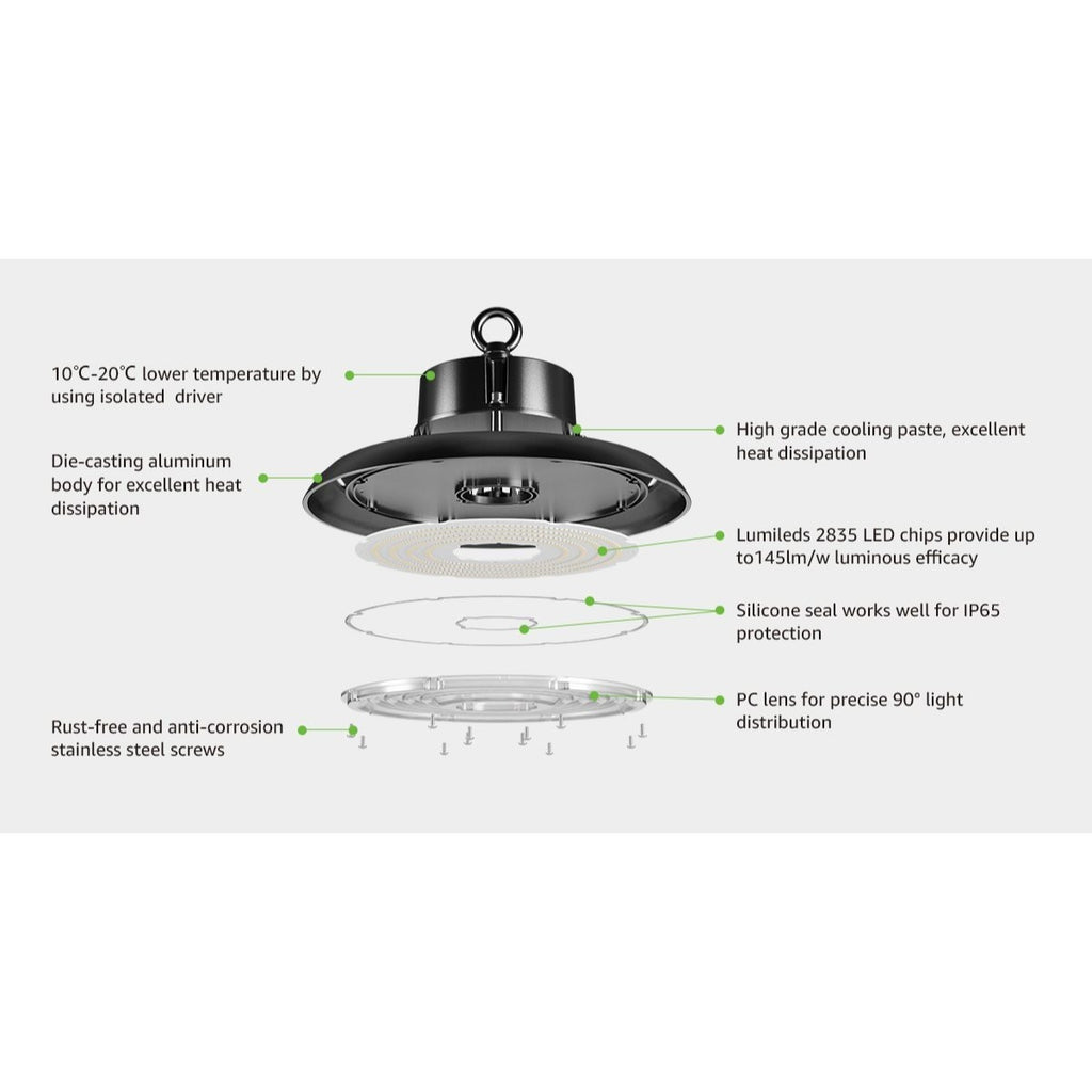 MTC 100W UFO High Bay LED Shop Light, 14500LM 250W Metal Halide Equivalent Commercial Lighting, with Hanging Hook, 5000K IP65 Waterproof, LED Shop Light, Suitable for Warehouse, Garage, Barn, Workshop