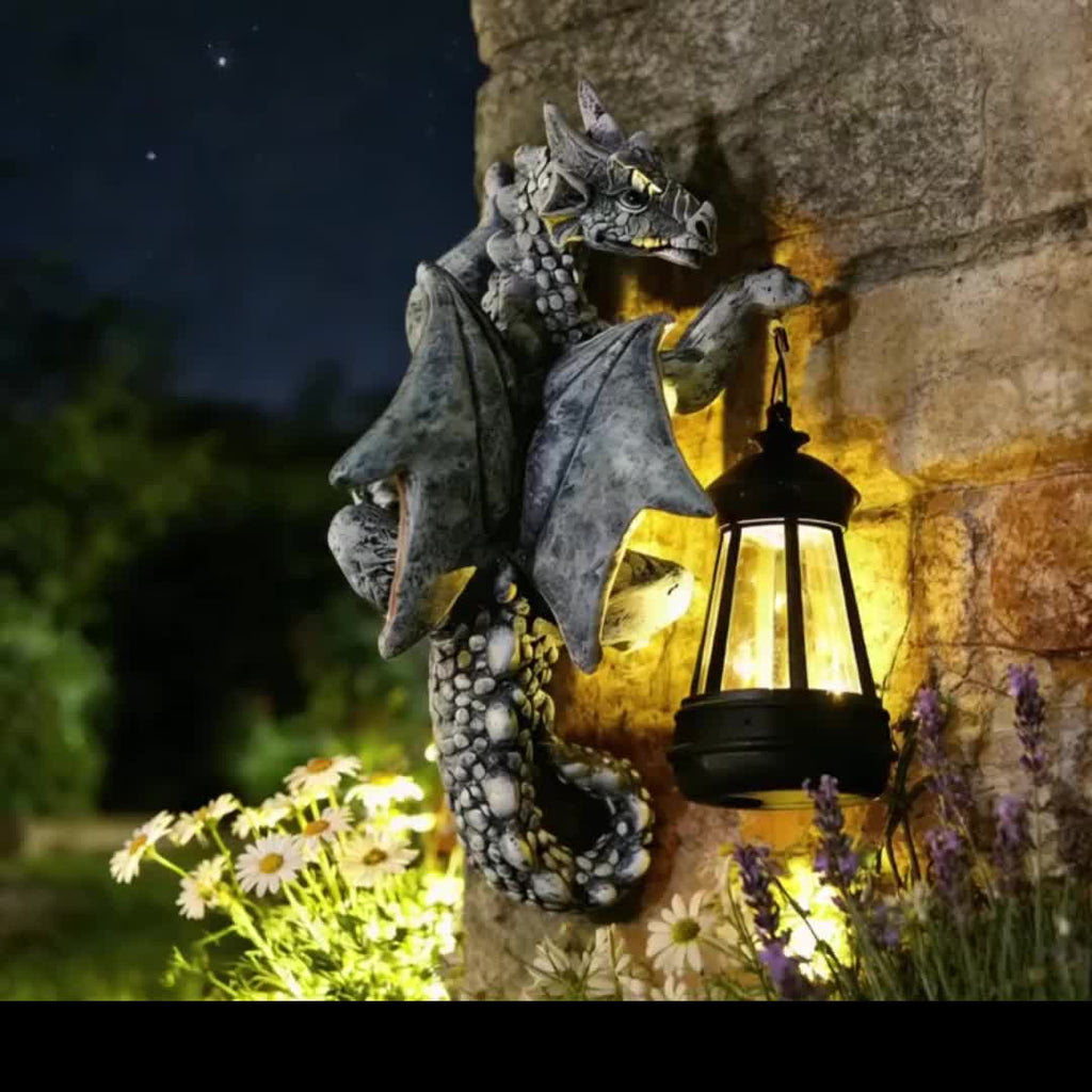Dragon Statue Solar Outdoor Statue Garden Light, Dragon Shape Night Light, 9.25-Inch Outdoor Decorative Light, Can Be Mounted on Trees, Walls, Fences, Perfect Birthday, Housewarming Gift for Dragon Fans