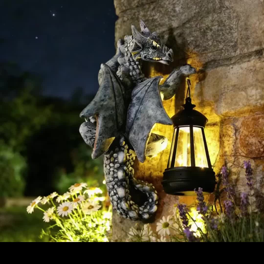 Dragon Statue Solar Outdoor Statue Garden Light, Dragon Shape Night Light, 9.25-Inch Outdoor Decorative Light, Can Be Mounted on Trees, Walls, Fences, Perfect Birthday, Housewarming Gift for Dragon Fans