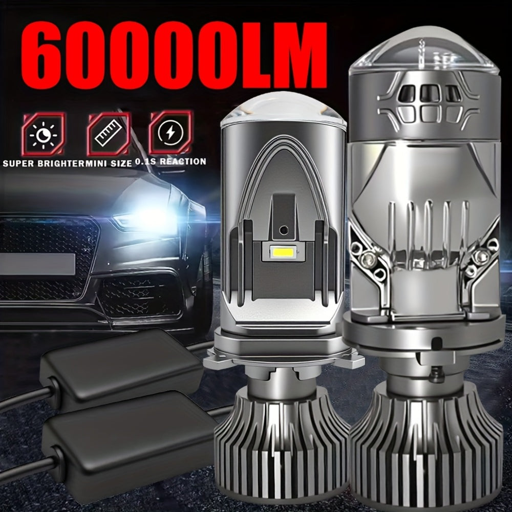 2-Pack H4 9003 HB2-QC0104 LED Car Headlight Bulbs, Mini Wireless H4 Projector Lens Fog Light Turbo LED 12V Car, H4 Automotive Lighting, H4 Modern Lighting, Reliable Performance, H4 Turbo Light, Car Enthusiasts, No Battery Included