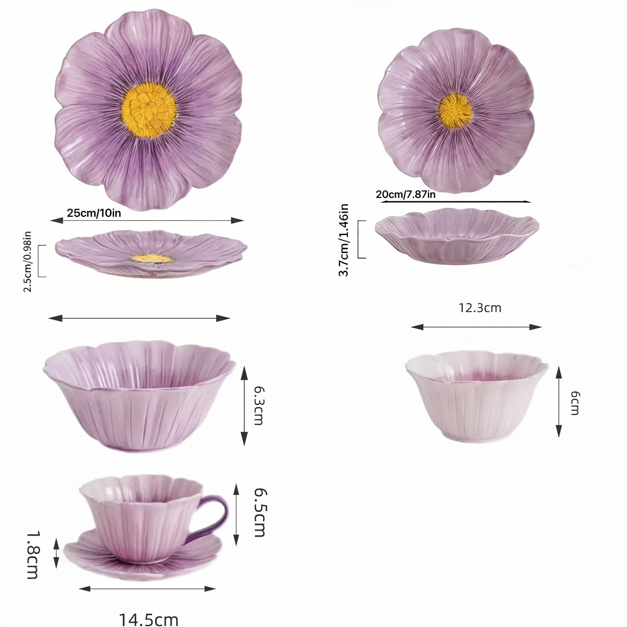 2PCS Set, New Purple Flower Bud Ceramic Dinnerware – Steak Plate, Pasta Plate – Perfect for Restaurant & Home Use – Novel Floral Pattern Plate, Fruit Salad Bowl, Exquisite Personalized Tableware, Fine Kitchen Dinnerware, Gift