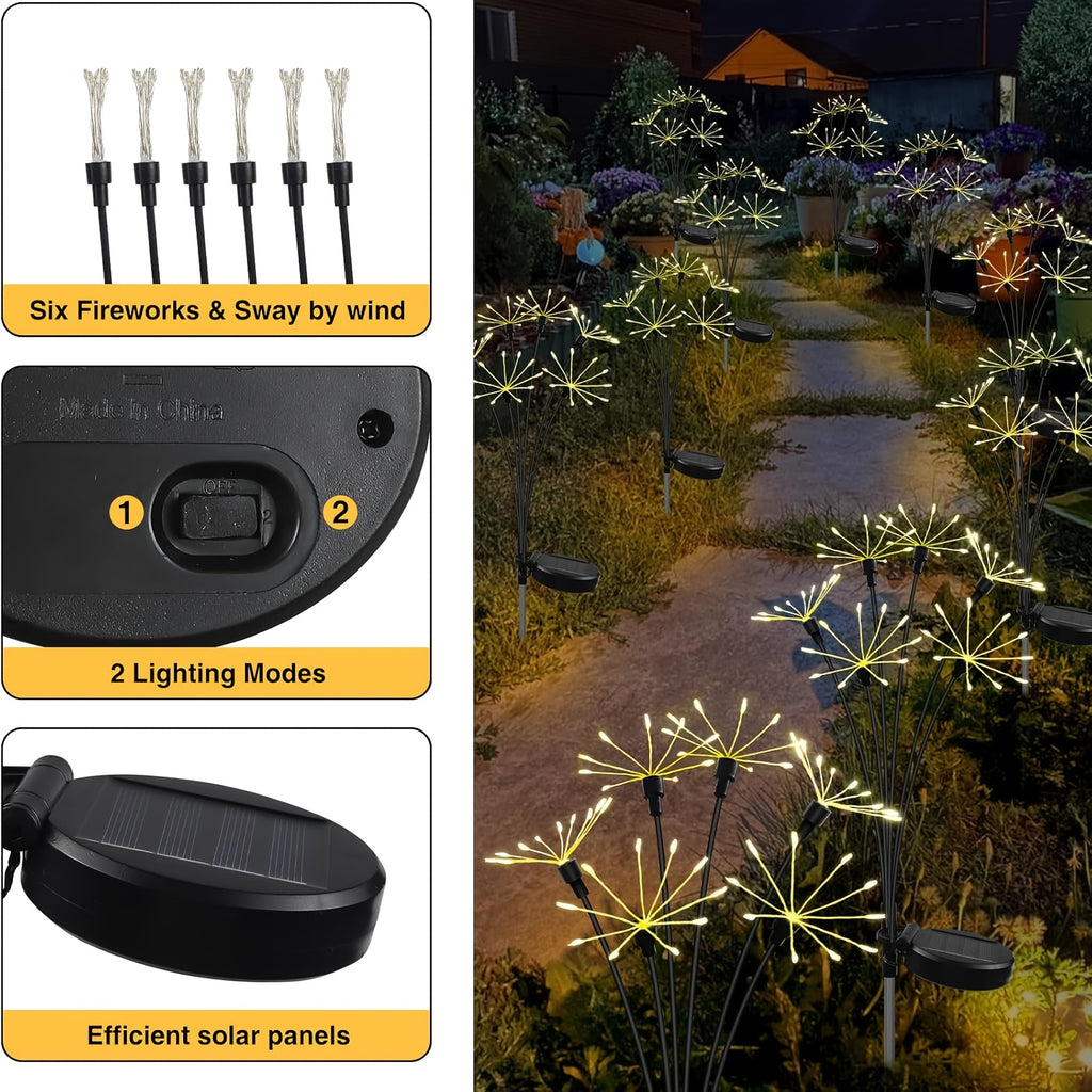 1PCS 6-Head 60LED Solar Garden Twinkling Copper Wire Firework Light, Solar Powered Light Sensor, Auto On/Off, Perfect for Outdoor Courtyard Path Garden Decoration, Christmas/Halloween Decoration