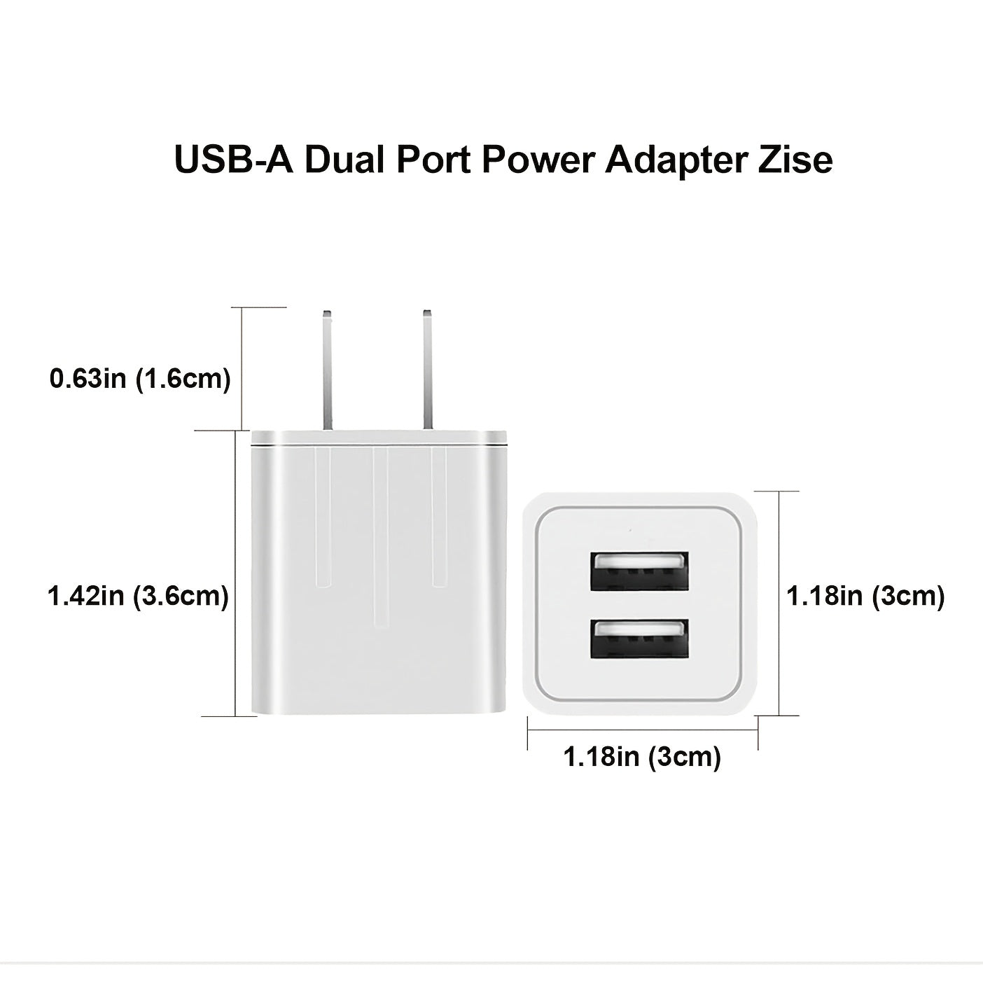 10W Dual-Port Wall Charger Adapter, USB Converter, Small Device Charger Adapter USB Converter for iPhone 15-17 iPad Pro Samsung Galaxy with 47.24inch USB A-C Cable 3/4pcs