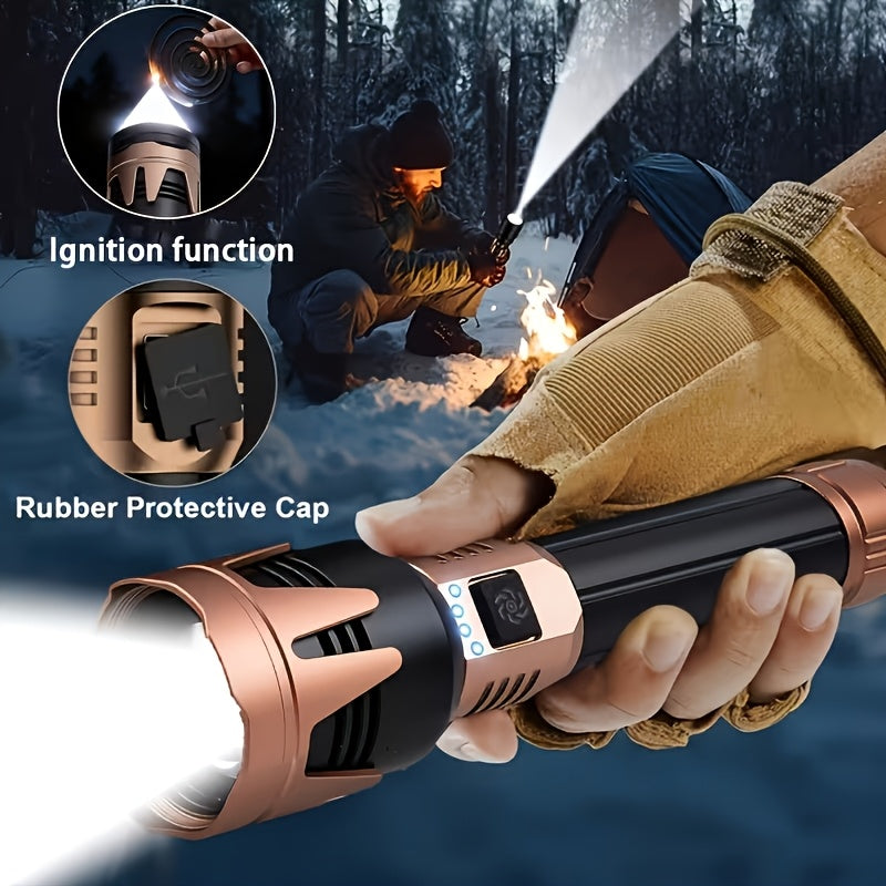 All-Aluminum Flashlight, Includes Small Storage Pouch, Equipped with Durable 5000mAh Battery, Zoomable Lens, Fresnel Lens Ignition Function, A Great Gift Idea. Features a Hands-Free Lanyard Design