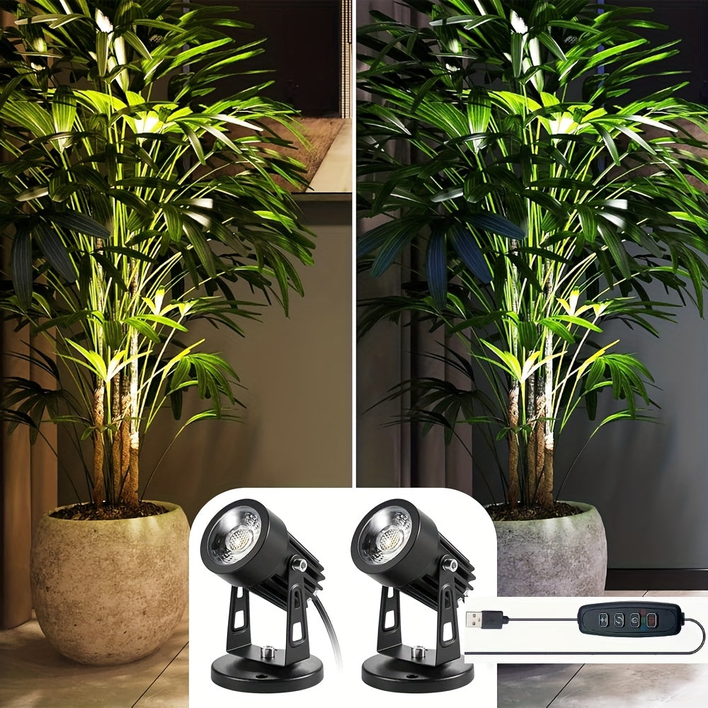 5W LED Plant Spotlight, Indoor Uplight with Timer, USB 5V Dimmable Adjustable Uplighting Lamp for Plant Art Decoration