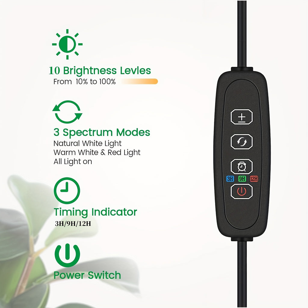 Plant Grow Light, Full Spectrum Indoor Grow Lamp with Gooseneck, 3 Color Temperature Modes & 10-Level Dimmable, 3/6/12H Timer, 65-Inch Tall, Ideal for Large Plants