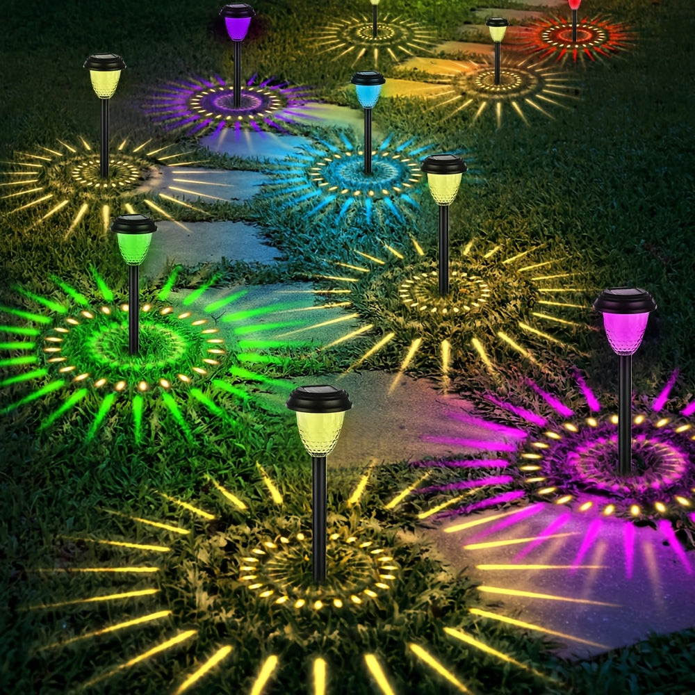 Solar Outdoor Light, 10-Piece LED Solar Light, Outdoor Waterproof Color Changing Pathway Light, Mandala Lamp Shade Garden Decoration, Suitable for Lighting Your Garden, Landscape, Path, Courtyard, Patio, Driveway, Party Atmosphere