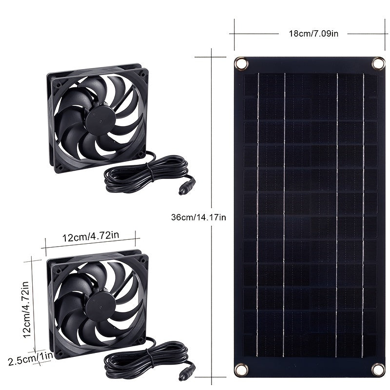 2 Fans Solar Powered, High-Speed Air Circulation Outdoor Solar Vent Exhaust Fan Kit, Waterproof Outdoor Solar Panel Fan, Suitable for Chicken Coop, Pet House, Window Greenhouse and Shed