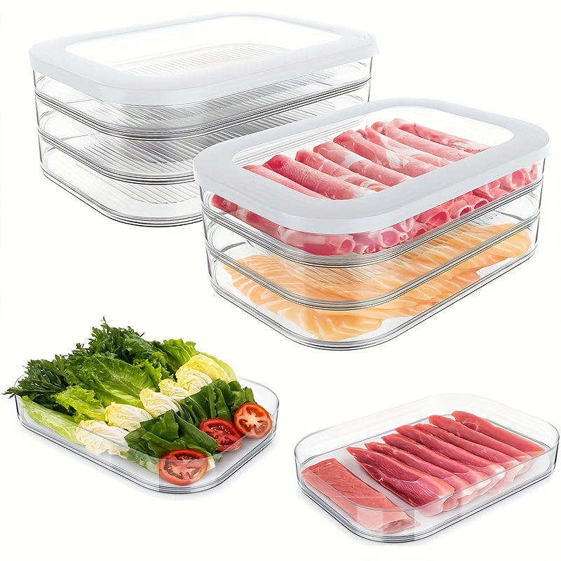 1/2/3/4 Tier Stackable Food Storage Containers, Fridge Storage Boxes, Meat Fresh-Keeping Box, Cooked Food Organizer, Stackable Leak-Proof Sealed Design, Reusable for Refrigerator & Freezer, Suitable for Cheese