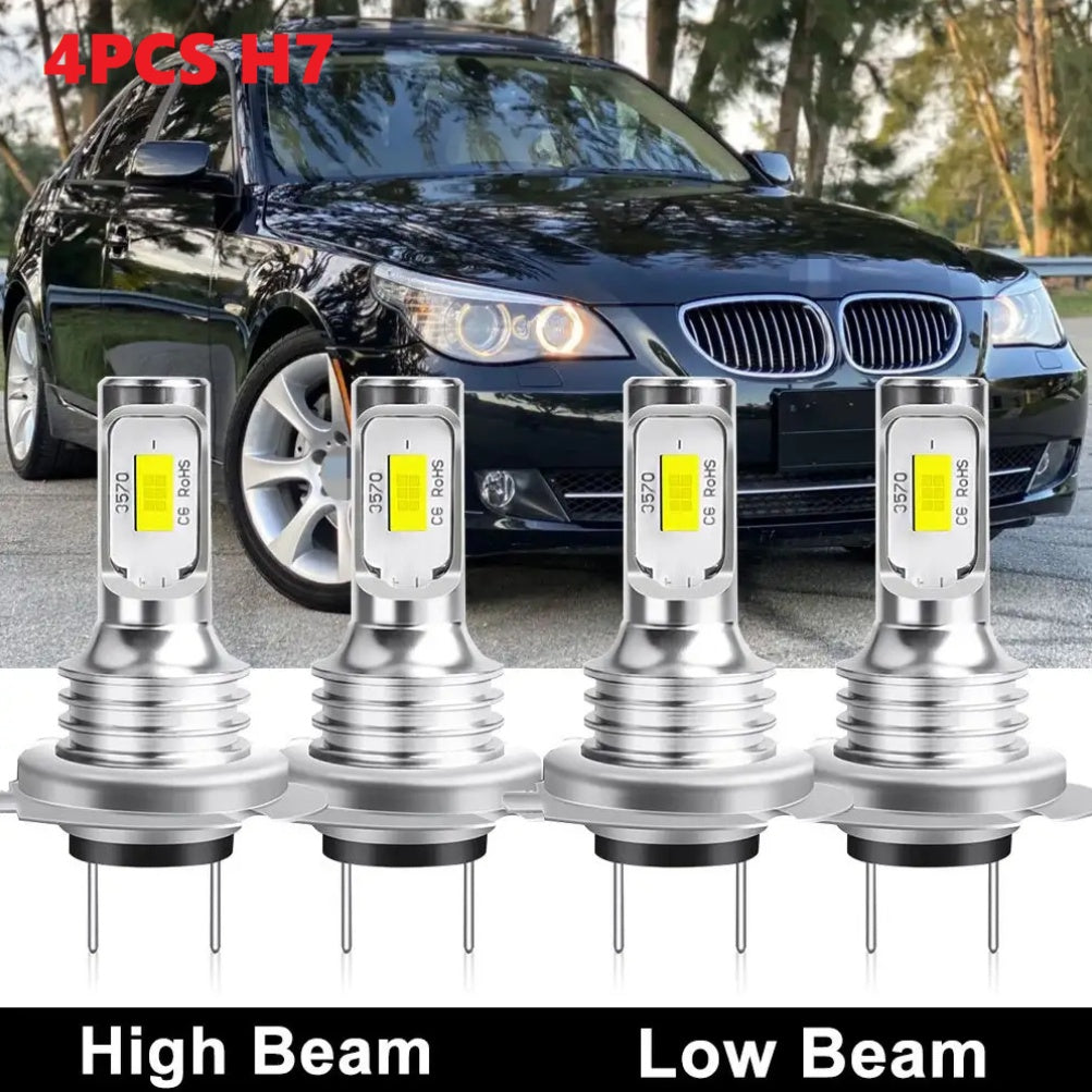 4pcs H7 3570 2SMD LED Headlight High Beam Bulb Kit White 6000K Light LED Bulb Front Car Light