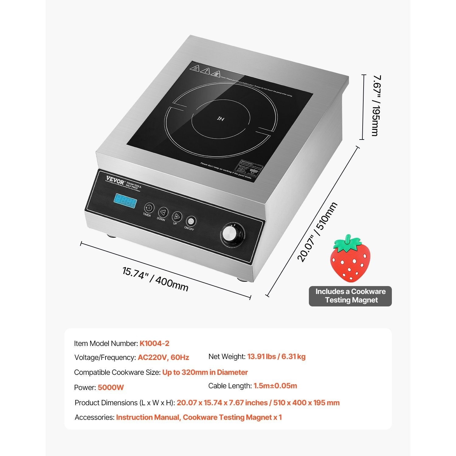 VEVOR Portable Commercial Induction Stove 5000W Countertop Stove Hot Plate