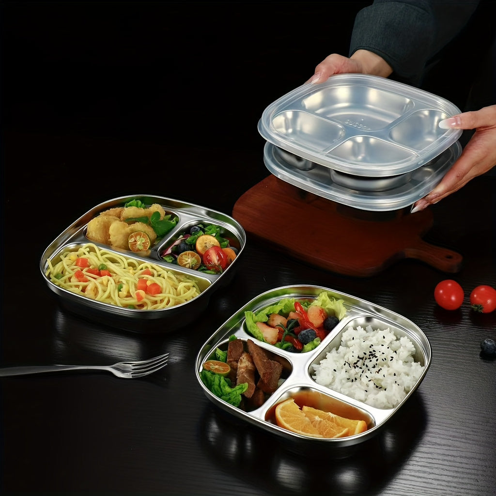 Stainless Steel Plate with Lid, Ideal for Restaurant, Kitchen, Canteen, Corporate Meals & Holiday Party Prep Plates