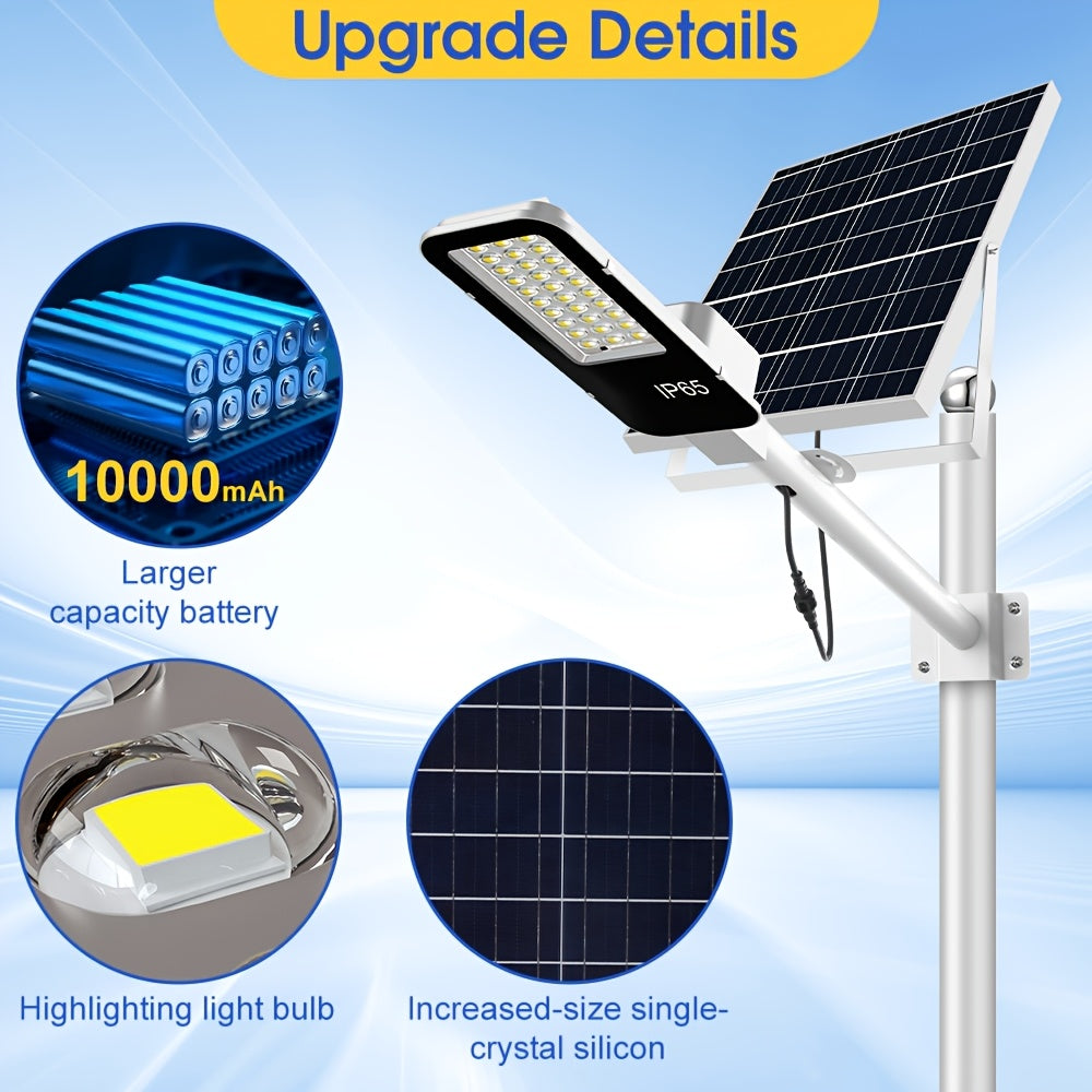 1 Piece Powerful LED Solar Street Light, IP65 Outdoor Garden Light, Dusk-to-Dawn Security Floodlight, with Remote Control, 10000mAh Large Capacity, Semi-Flush Mount Exterior Wall Light, Perfect for Garden, Pathway, Courtyard, Patio, Garage