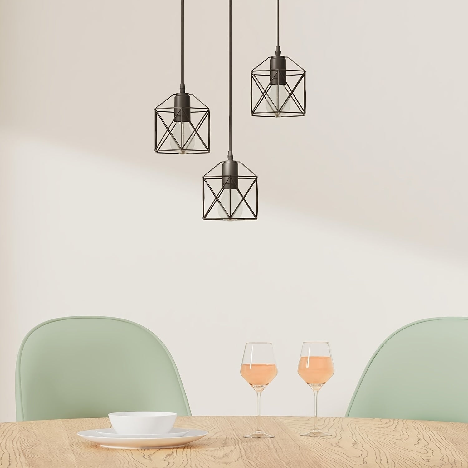 3 pendant lights, dining room farmhouse kitchen island high adjustable lighting fixture pendant light, dining room bedroom hallway industrial pendant light, black metal cage pendant light