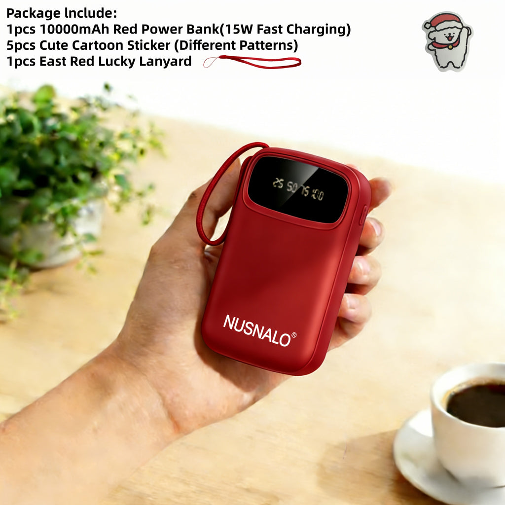 Latest Upgraded High-Value Light Luxury Style 10000mAh High-Capacity 5W/15W Portable Fast-Charging Power Bank with Real-Time Power Display, Smart Digital Display, Portable Lanyard, Ultra-Bright LED Light, Built-in 4 Cables