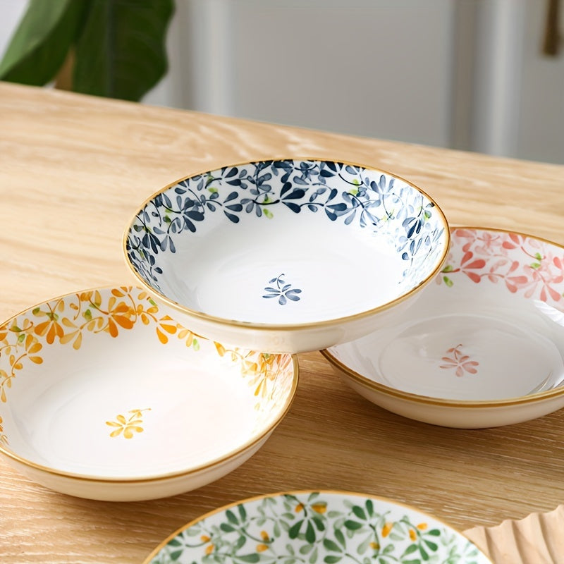 4-Piece Ceramic Dinner Plate Set with Floral Pattern – Perfect for Parties, Hot Pot, Picnics & BBQs – Ideal for Serving Fruit, Vegetables, Desserts & Salad