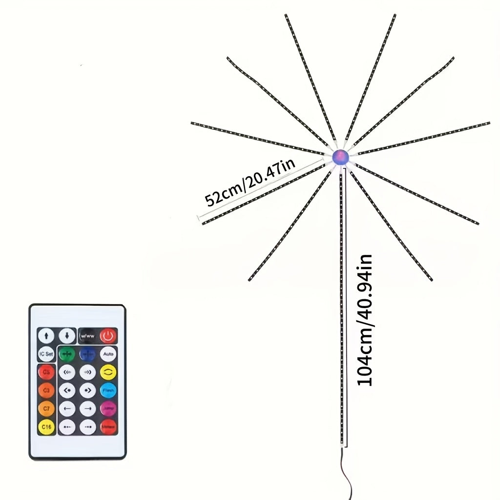 RGB 智能烟花灯带，遥控器控制，多种灯光模式，音乐同步RGB ，梦幻色彩LED灯条USB接口供电 – 适用于室内派对、圣诞装饰、智能家居装饰氛围，节日送礼的完美选择