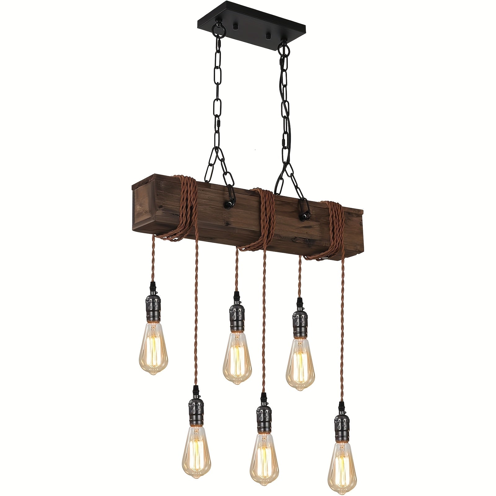 8,6,4-Light Rustic Chandelier for Dining Room, Farmhouse Wood Pendant Light, Height Adjustable, Rectangular Pendant Light for Kitchen Island, Dining Room, Bar, Pool Table, Cabin