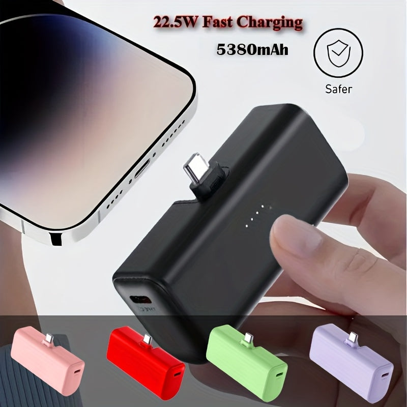 2025 超值 5380mAh 22.5W 快充 USB 便攜充電器，手機充電寶，USB Type-C 雙供電模式，可充電鋰聚合物電池，相容於 16/15 系列和 Android 裝置