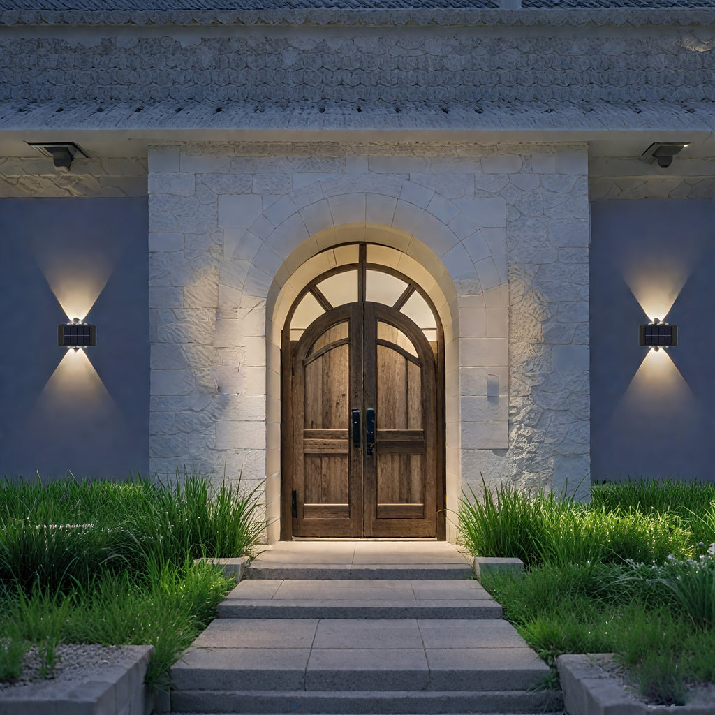 Spring & Summer Bestseller 5pcs Solar Light, 6LED Convex Lens Up-Down Wall Washer Light, Villa Fence Wall Light, Garden Light, Manor Courtyard Exterior Wall Light, Warehouse Garage Indoor & Outdoor
