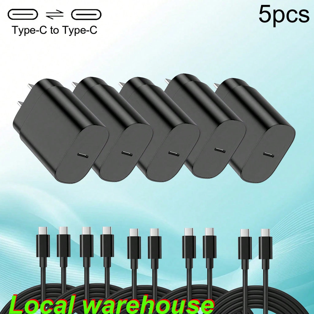 5-Pack Type-C Charger Kit (Charging Block + Type-C to Type-C Cable) - Compatible with Galaxy S25/S24/S23/S22/S21 | Local Warehouse