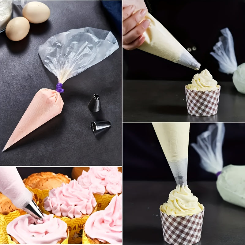 50/100/200Pcs Thickened Disposable Piping Bags, Icing Frosting Pastry Bags, Open Top Decorating Bags for Cake Dessert Decoration, Baking Kitchen Gadgets, Perfect for Cream Butter Cheese Dough Dessert Flower Making