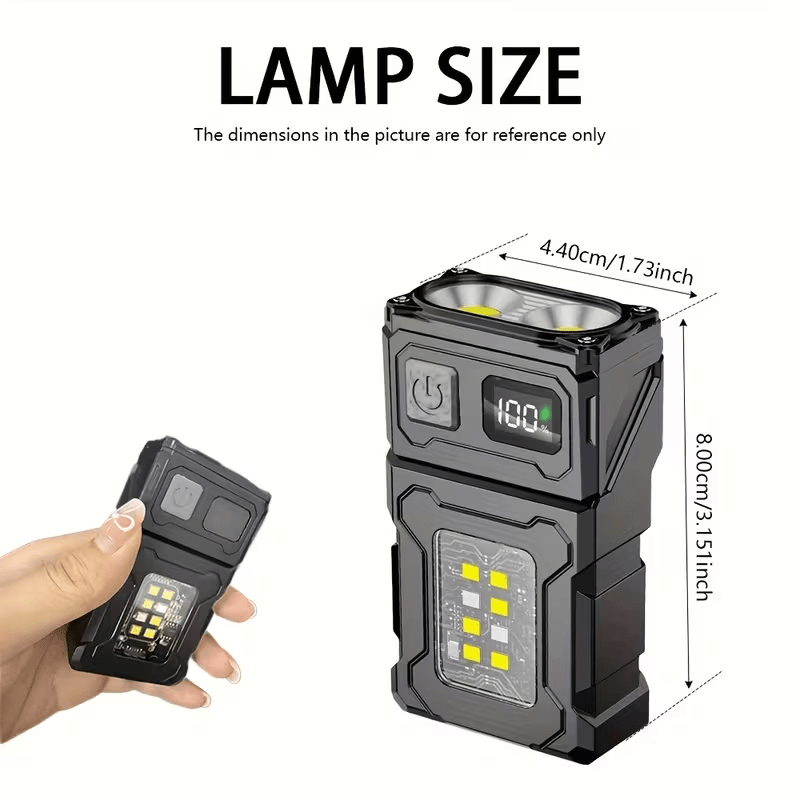 1PC Super Bright LED Flashlight Rechargeable COB Work Light Rotating Head Metal Clip Magnet 7 Modes Large Capacity Lithium Battery Ideal for Outdoor Camping Emergency Repair Rechargeable Flashligh