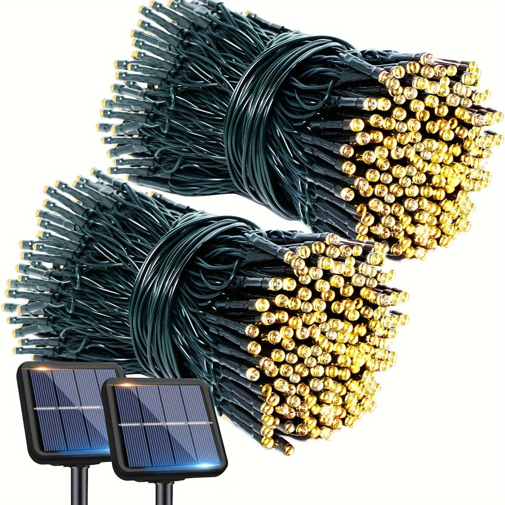 户外太阳能灯串, 2pa 每串120个LED 39英尺户外太阳能圣诞灯, 8种模式太阳能树闪烁灯, 适用于花园庭院派对装饰,暖白/冷光/橙色&紫色混色