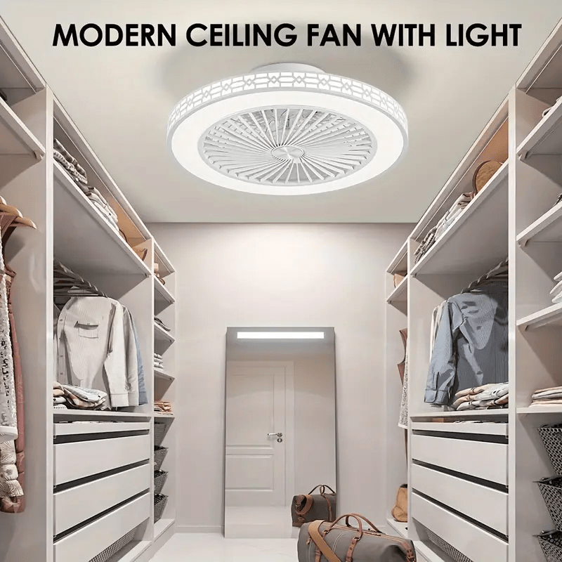 Modern Ceiling Fan with Light, 20" Low Profile Flush Mount, Dimmable LED Timed Enclosed Fan Light, 6 Speeds with Remote, for Bedroom, Living Room, Kitchen, Office