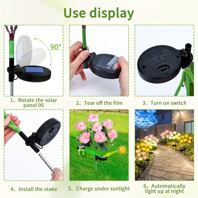 Solar 7-Head Rose Flower Light Outdoor Artificial Flower Light Solar Garden Light Outdoor Decoration for Courtyard, Garden, Path, Backyard, Lawn Ground Insert Light