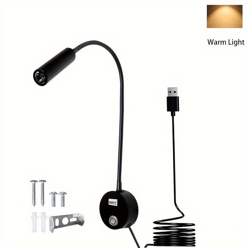 LED flexible gooseneck wall-mounted reading light, touch switch, 3 color options and dimmable illumination, suitable for desk or bedside, study light, workspace lighting, adjustable lamp, minimalist lamp, sturdy material