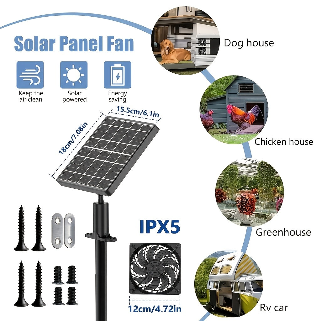 Solar Ventilation Cooling Fan, Exhaust or Air Intake Mode, Suitable for Outdoor Shed, Chicken Coop and Greenhouse, Comes with Installation Kit, IPX5 Waterproof, 7W/10W