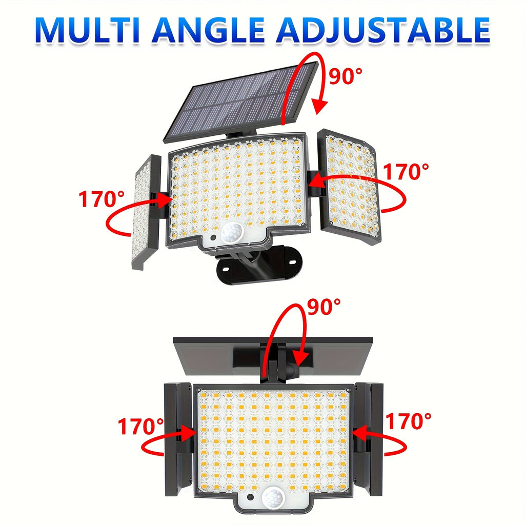 1/2 Pack Outdoor Solar Light, Motion Sensor Light, Porch and Garden Light with 212 LEDs, Exterior Wall Light with Remote Control, IP65 Waterproof Rating, 3-Head Security Floodlight, 270° Wide Angle, 3 Modes, Perfect for Courtyard, Pathway
