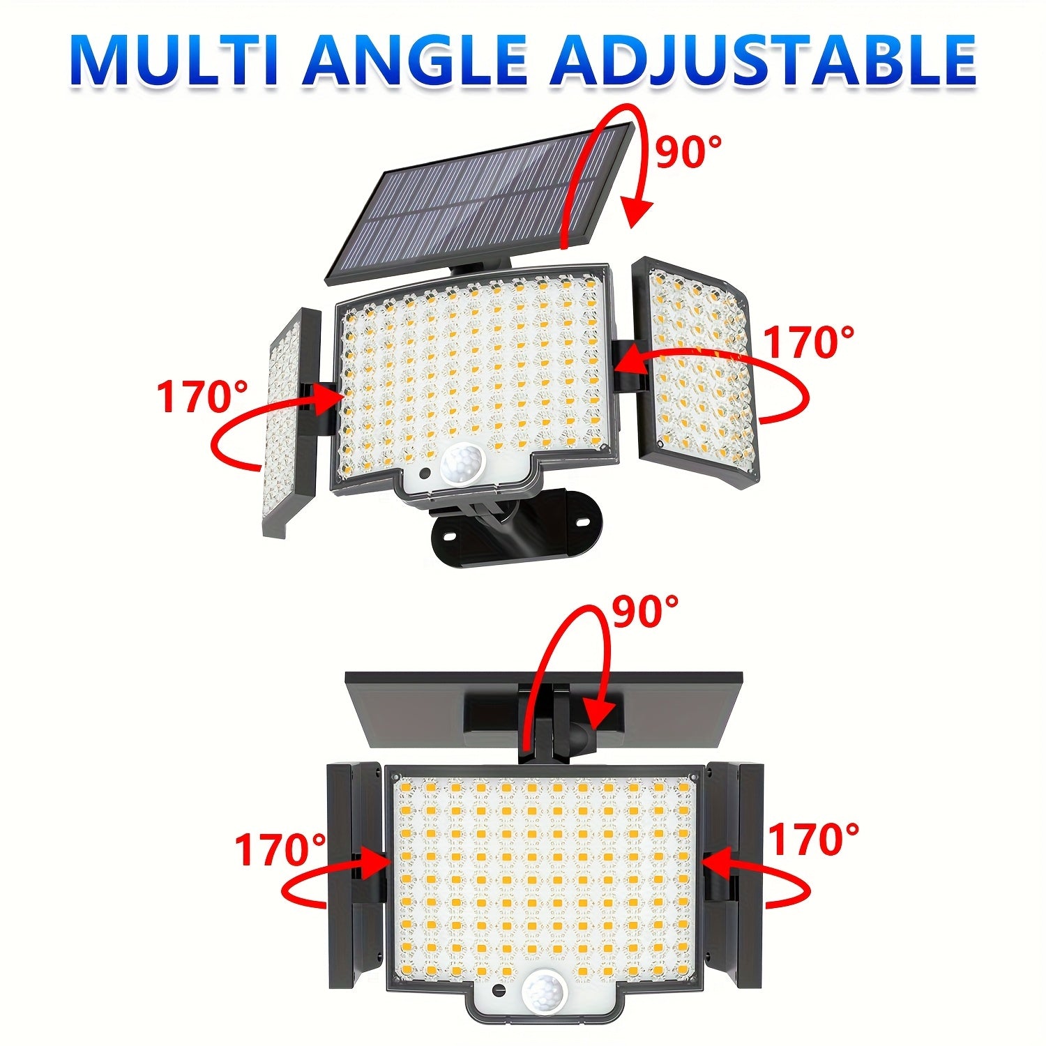 1/2 Pack Outdoor Solar Light, Motion Sensor Light, Porch and Garden Light with 212 LEDs, Exterior Wall Light with Remote Control, IP65 Waterproof Rating, 3-Head Security Floodlight, 270° Wide Angle, 3 Modes, Perfect for Courtyard, Pathway