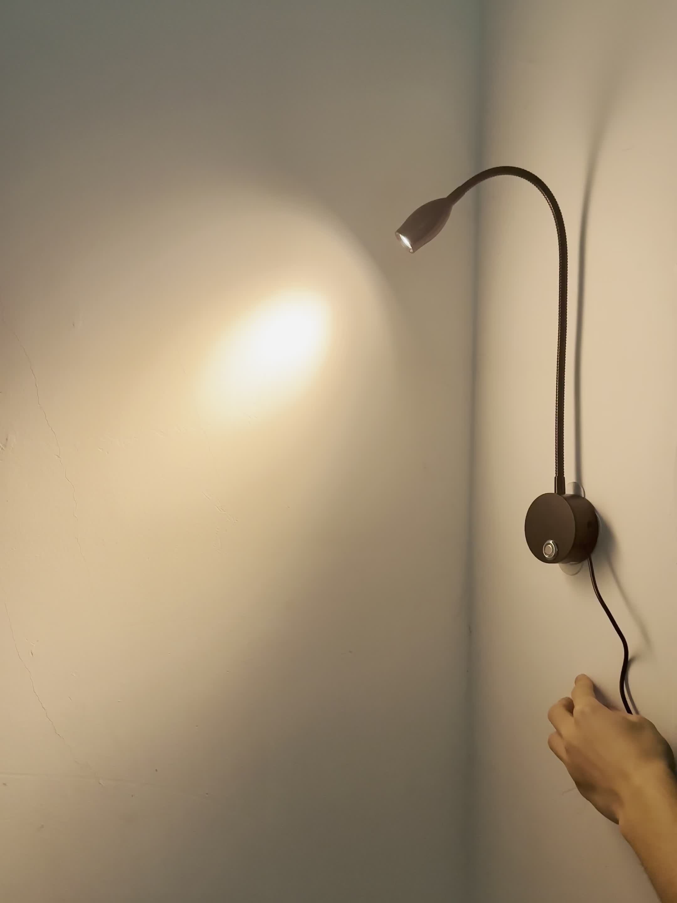 Reading light spotlight, wall-mounted lamp with flexible gooseneck, touch dimmable switch, three color modes, bedside night light suitable for bed, headboard, desk