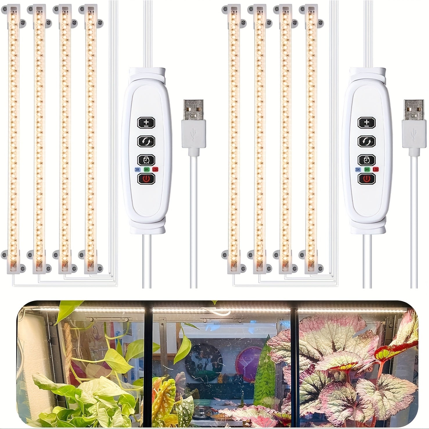 1/2-Pack LED Plant Grow Light Strip, 6000K Full Spectrum Grow Light for Indoor Plants, Daylight Grow Lamp with 3/9/12H Timer, 10 Dimmable Levels for Hydroponics Succulents, Plant Shelf Use