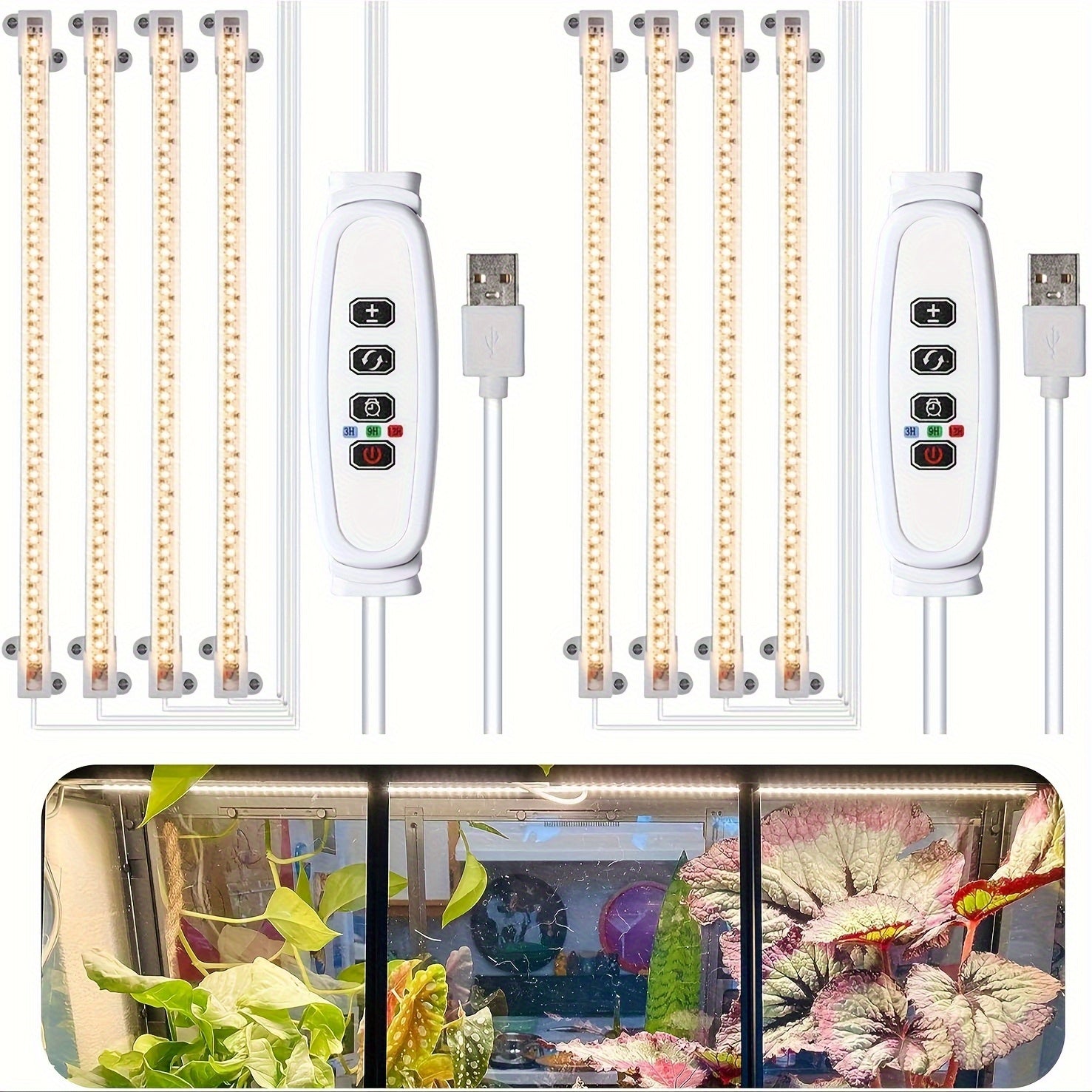 1/2-Pack LED Plant Grow Light Strip, 6000K Full Spectrum Grow Light for Indoor Plants, Daylight Grow Lamp with 3/9/12H Timer, 10 Dimmable Levels for Hydroponics Succulents, Plant Shelf Use