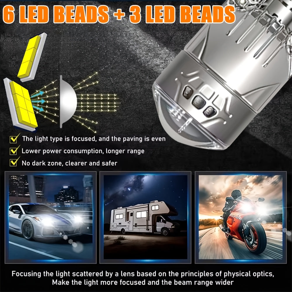 2-Pack H4/HB2/9003 High/Low Beam Integrated Headlight Bulbs, 53200 Lumens New LED Projector Lens, 6500K White Super Bright Light, Special for Left-Hand Drive, Stylish Car Accessory, Long-Lasting Durability, Plug-and-Play, 12V Voltage