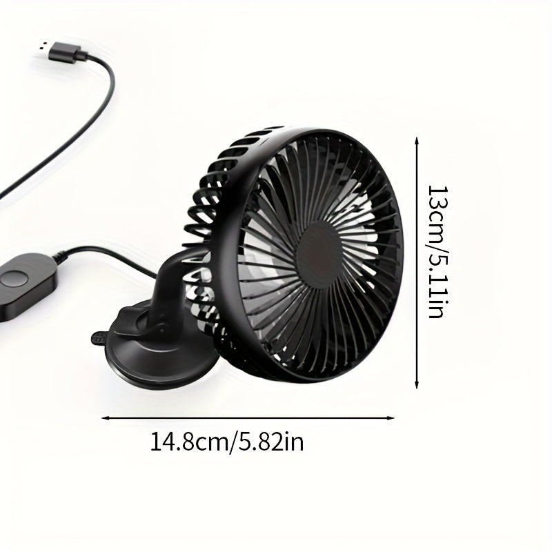 USB Car Fan, USB Suction Cup Car Fan, 3 Speed Adjustable Strong Wind, Brushless Motor Quiet Low Noise, Non-Slip Silicone Base, Suitable for Dashboard Windshield and Multiple Scenarios