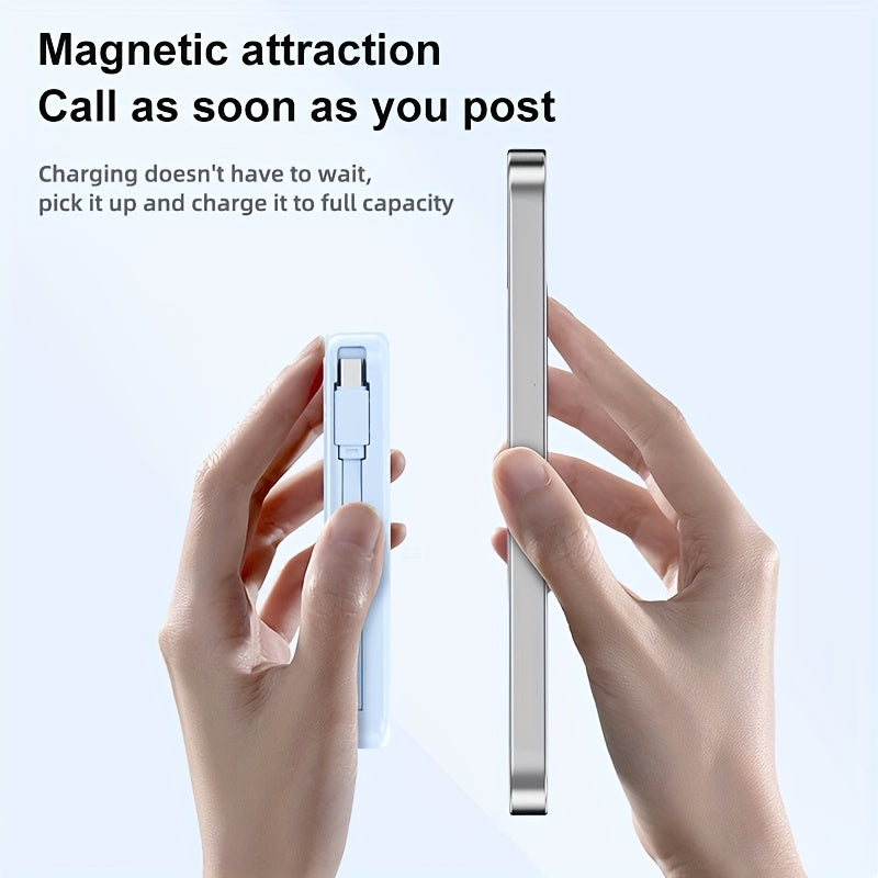10000mAh 磁性行動電源，USB-C 快速充電外接電池組，內建資料線，可同時為 5 個裝置和筆記型電腦充電，並附支架-適合旅行、工作和日常使用、筆記型電腦、平板電腦、多裝置充電器、旅行、徒步旅行、露營、健身房、辦公室緊急 USB-C 外接電池