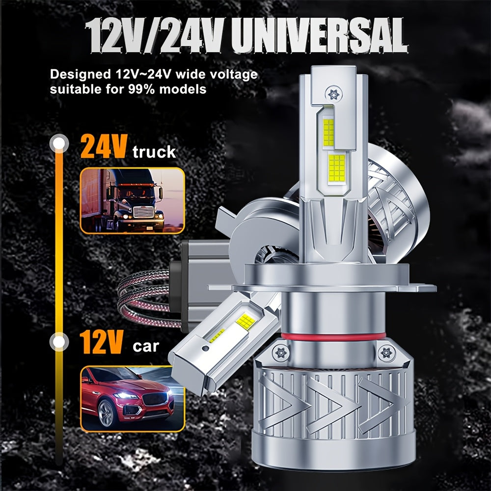 2-Pack LED Car Headlights - 280W Power, 60,000 Lumens Brightness, 6500K Color Temperature, 360° Beam, High/Low Beam Switching, 300m Illumination Distance, Turbo Fan Design, CANBUS Error-Free
