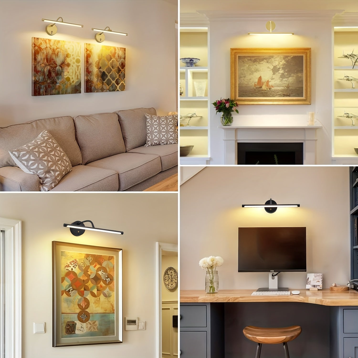 LED Art Picture Light, Rechargeable Remote Control Wall Picture Light, 3-Color Adjustable Color Temperature, Magnetic Installation, Optional Black/Gold Housing – Suitable for Wall Washing, Photography, Murals, Artwork and Display Lighting