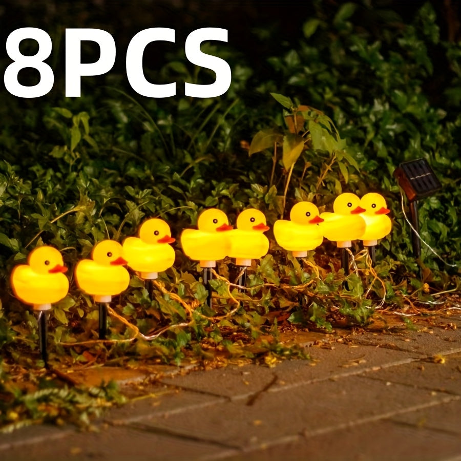 Solar Yellow Duck Light, Multi-Color Changing 8 LED, for Flower Garden Courtyard, Christmas and Halloween Decorative String Light