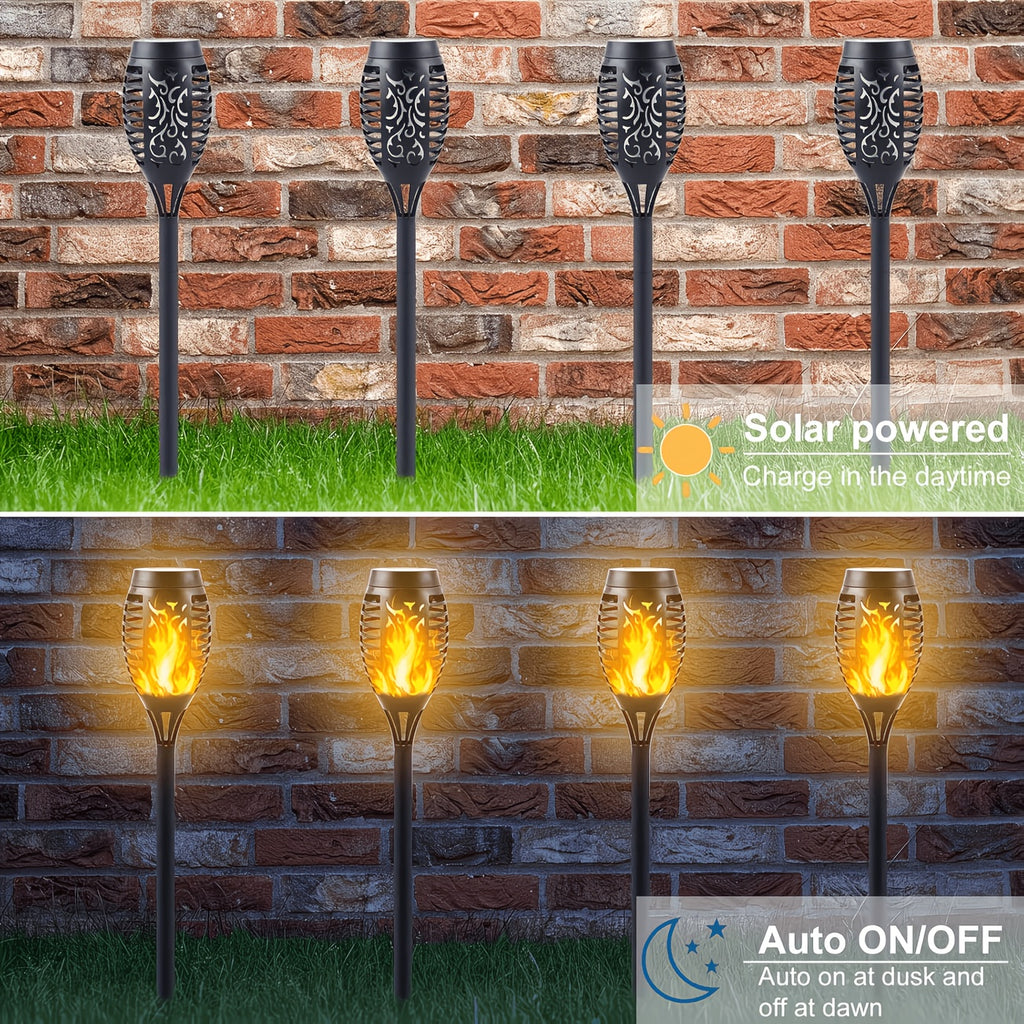 8pcs Outdoor Warm Light Solar Torch Light, Solar Light Waterproof, LED Flashlight for Outdoor Decoration, Perfect for Outdoor Decor Courtyard Garden, IP44 Waterproof Courtyard Lighting Light, Light Sensor Control Outdoor