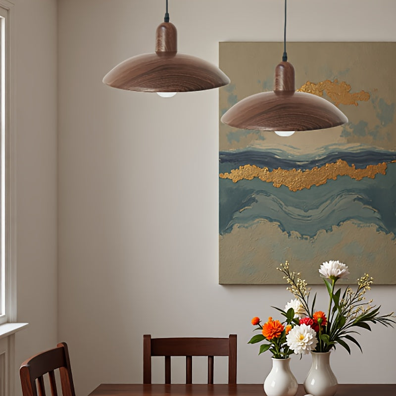 2PC walnut wood dome pendant light, modern adjustable pendant light, rustic farmhouse hanging pendant lighting, suitable for kitchen island, dining room, office... {bulb not included}