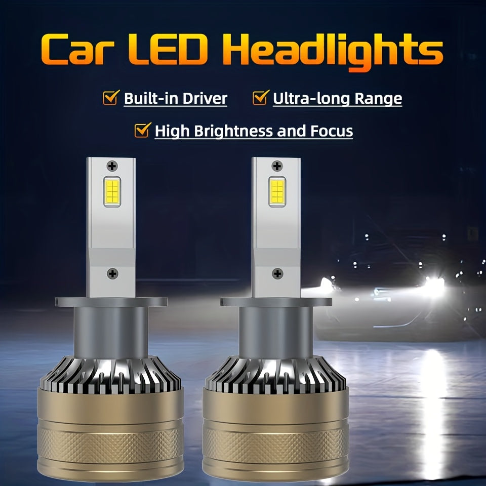 [2-Pack] Super Bright LED Car Lights H7/H1/H4/H8/H9/H11/9005/9006/9012 Universal, Fan Cooling, Aluminum Body, 6000K Pure White Light, Easy-to-Install Car Bulbs